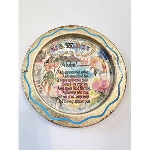 Vintage Hawaii Souvenir  Tin Tray 3 1/2" Round Aloha State Hula Girl
